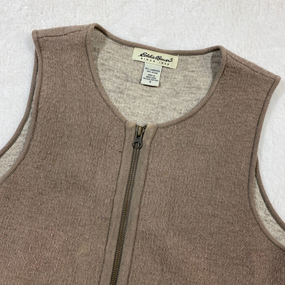 Vintage Eddie Bauer Wool Nylon Vest Full Zip Sweater Brown Womens S